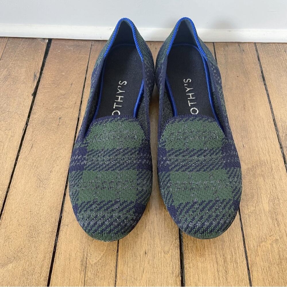 Rothy’s Rare Limited Edition Forest Tartan Plaid Loafers 7.5 Blue and Green - Picture 3 of 9